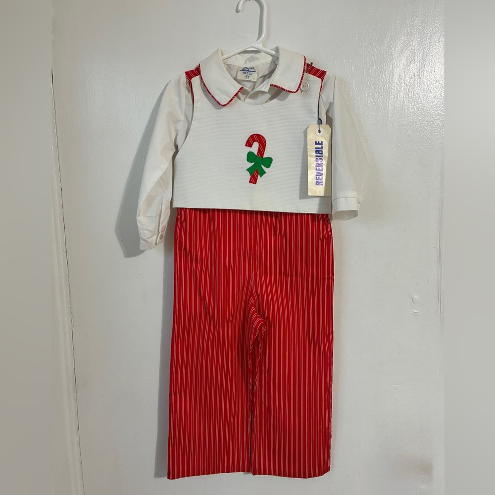 Vintage Toddler Christmas Outfit 3T – Candy Cane Appliqué 80s Deadstock